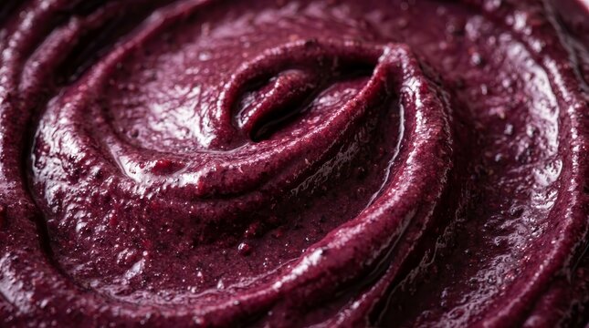 Organic purple acai fruit pulp with thick swirling patterns.