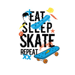 Eat Sleep Skate repeat skating elements typography vector design © Saranya