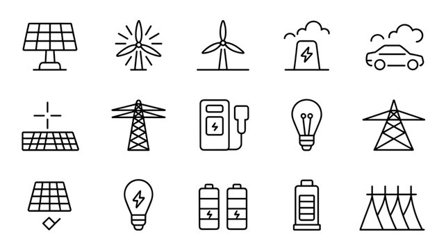 Sustainable power icon sheet &ndash; Perfect for energy-efficient product marketing, digital eco interfaces, or green tech apps.