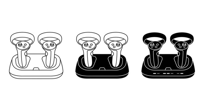 Virtual Reality Controllers Charging Dock, VR Gamepad Station Set, Futuristic Technology Accessories, Gaming Equipment Icons