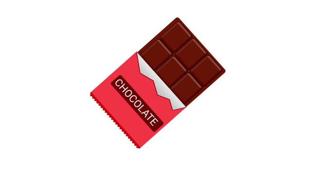 A red wrapped chocolate bar slides in and scales down on both white and green screen backgrounds.