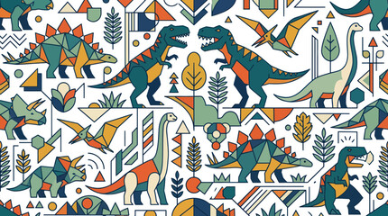 Dinosaur Pattern: Geometric Shapes and Prehistoric Creatures © Isun