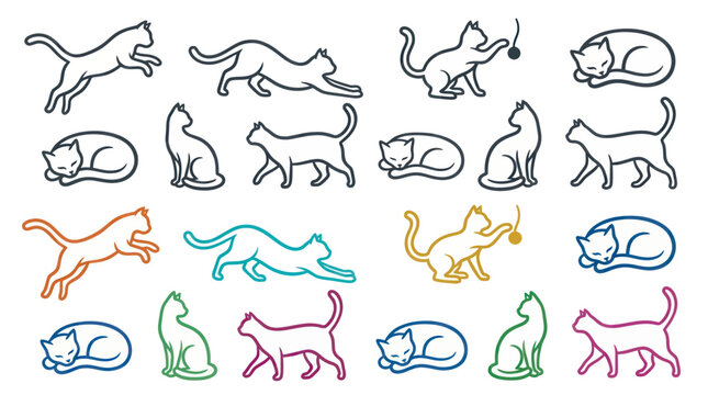 Cute Cat Silhouettes Collection: Playful Poses and Sleeping Felines