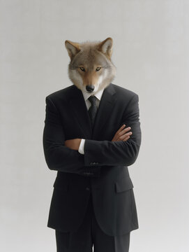 Ejecutivo con cabeza de lobo