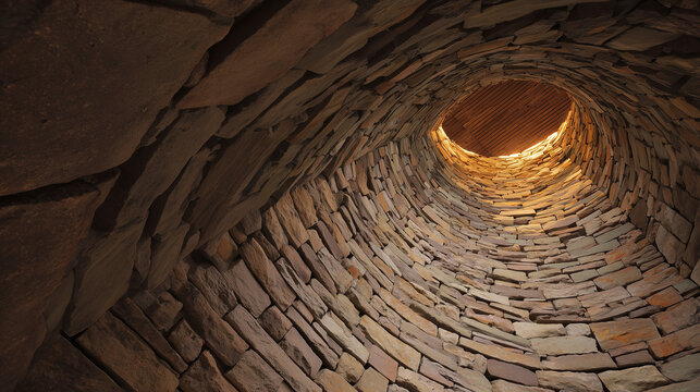 squinch. Interior of a round stone tower, corner where masonry walls curve inward to support the ceiling. real-estate listings.