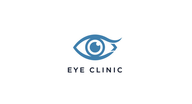 Modern blue eye clinic logo symbol with text.