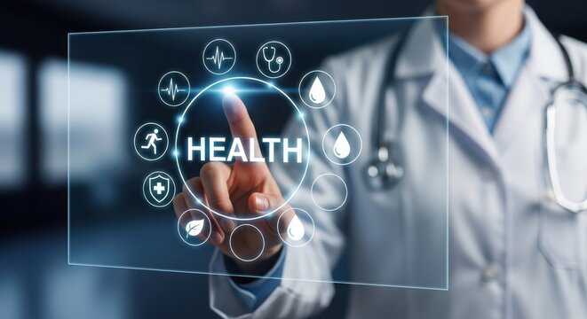 Doctor interacting with virtual health interface