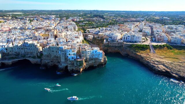 Polignano a Mare - Italy, Apulia - slightly descending circling aerial photograph