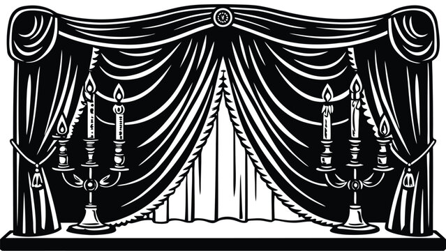 Velvet curtain background, with candelabras and, glowing candles for halloween