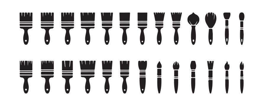 Collection of various paintbrush silhouettes for art and painting