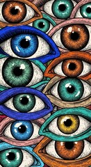 Fototapeta premium Colorful Engraved Eyes Creating Abstract Watchful Pattern