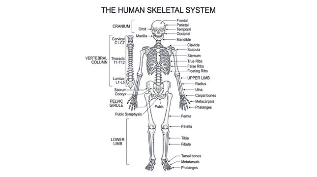 The Human Skeletal System: Anatomy Diagram with Labeled Bones