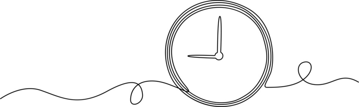 Continuous line drawing Clock, Time, Vector Icon, Minimalist Design, Gray Line Art