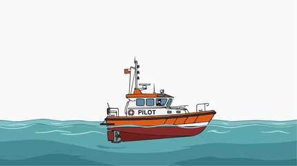 Fototapeta premium Harbor Pilot Boat Guiding Large Ships to Port Isolated on White Background