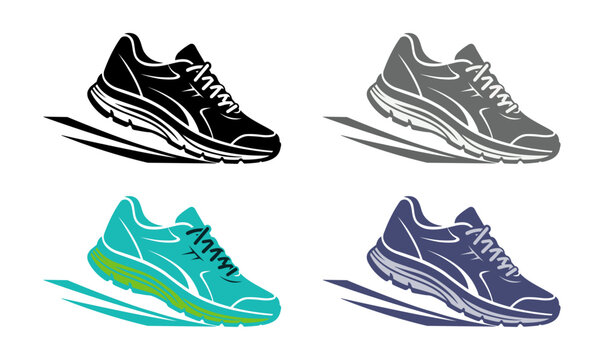 running shoe sneaker icon set vector
