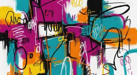 Obraz premium Vibrant Abstract Painting with Dynamic Urban Graffiti Style