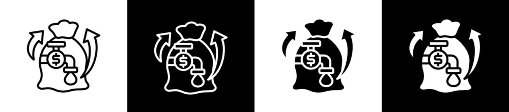 Liquidity Icon In Outline And Glyph Styles With Black And White Variations