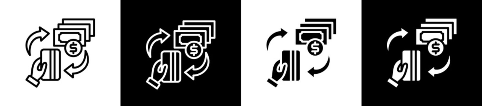 Turnover Icon In Outline And Glyph Styles With Black And White Variations