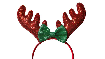 Red glitter reindeer antlers with green bow headband © Hannah