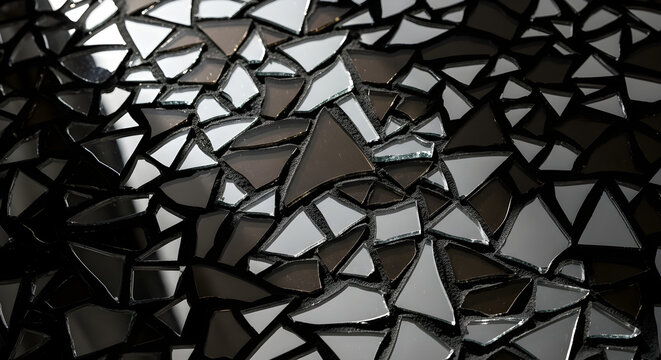 Black and gray broken glass fragments