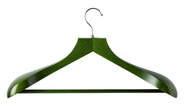 Green wooden clothes hanger with metal hook