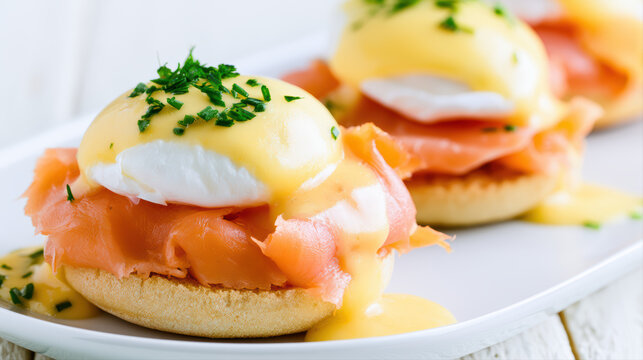 transparency eggs benedict with poached eggs and hollandaise sauce