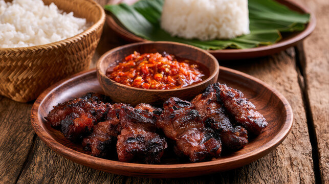 thai grilled pork neck moo ping food photography