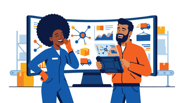 Diverse Logistics Professionals Optimizing Supply Chain Efficiency and Data Analytics for Modern Global Distribution Solutions