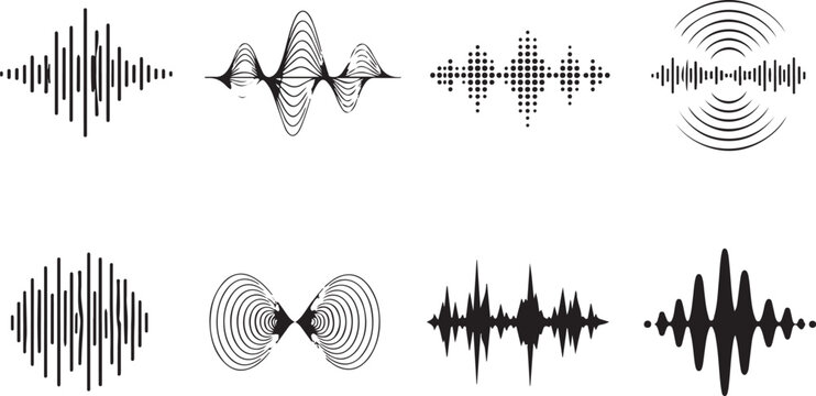 Audio waveform icon set sound frequency symbols collection with music recording graphic design elements