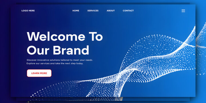 Modern website hero section design with abstract digital blue wave particles for landing.