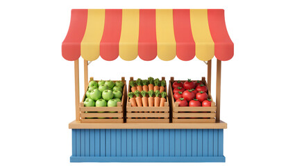 Naklejka premium Fruit and vegetable stand with apples carrots, and tomatoes