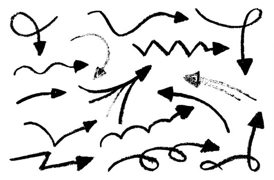Crayon hand draw arrow set collection curved vector ilustration