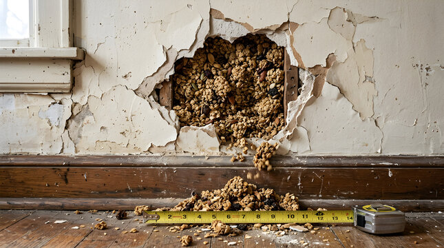 Swarm of bees flying out of a hole in a wall