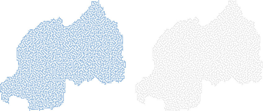 Rwanda map vector illustration abstract geometric pattern digital puzzle design background.