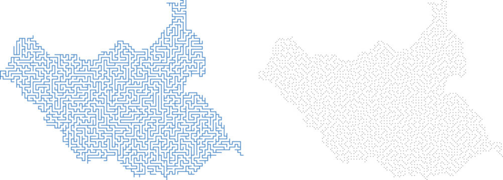 South sudan map vector illustration abstract geometric pattern digital puzzle design.