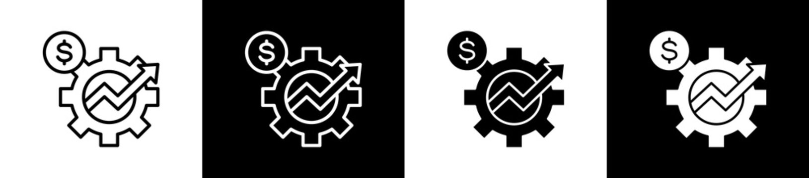 Productivity Icon In Outline And Glyph Styles With Black And White Variations