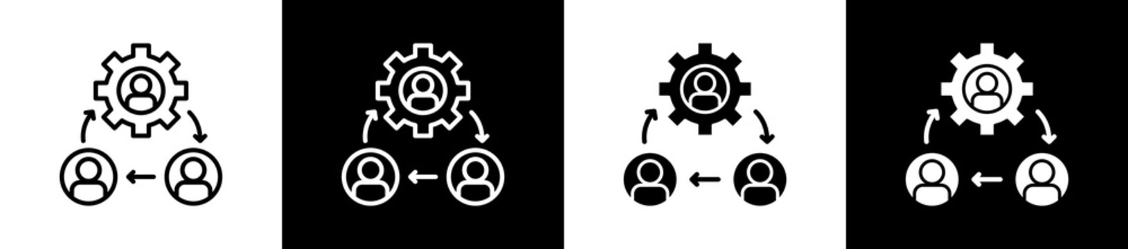 Coordination Icon In Outline And Glyph Styles With Black And White Variations
