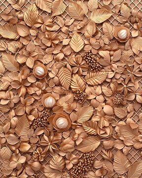 Beautiful bronze botanical leaves carving background high resolution picture