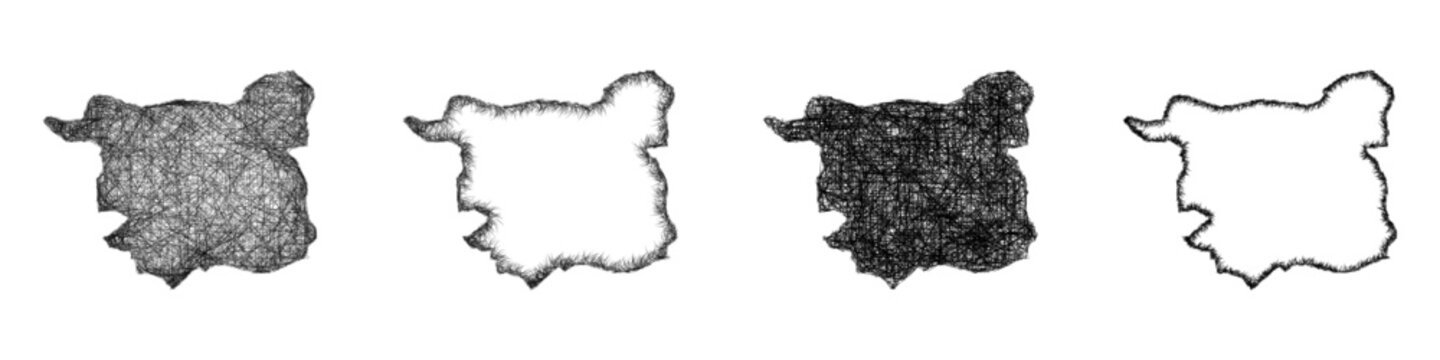 Black and white sketch Leeds (England) outline map design set