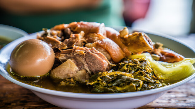 food photography of thai stewed pork leg khao kha moo