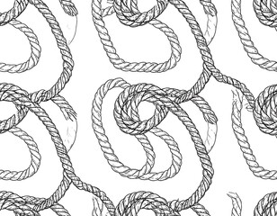 Detailed Nautical Rope Knots Forming Seamless Pattern on Light Gray Background © wisnu