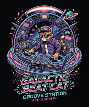 Galactic beat cat groove station retro wave dj