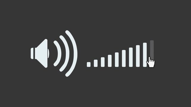 Video animation of a audio volume level control icon animation, sound volume slider interface - close-up.