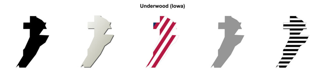 Fototapeta premium Underwood (Iowa) blank outline map set