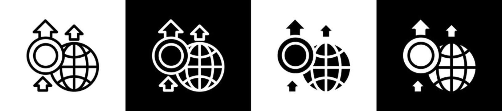 Bitcoins Icon In Outline And Glyph Styles With Black And White Variations