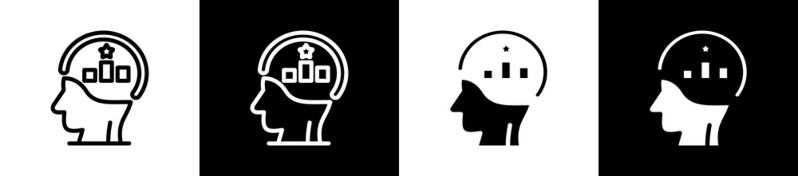 Competitive Icon In Outline And Glyph Styles With Black And White Variations