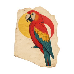 Obraz premium PNG Vibrant parrot illustration on parchment.