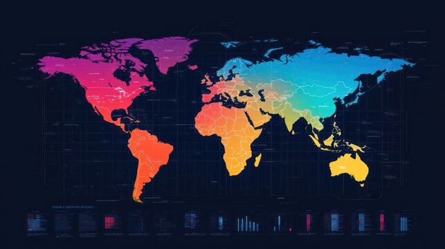 Global network connection map, data visualization, digital background