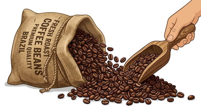 illustration coffe bean spilling sack