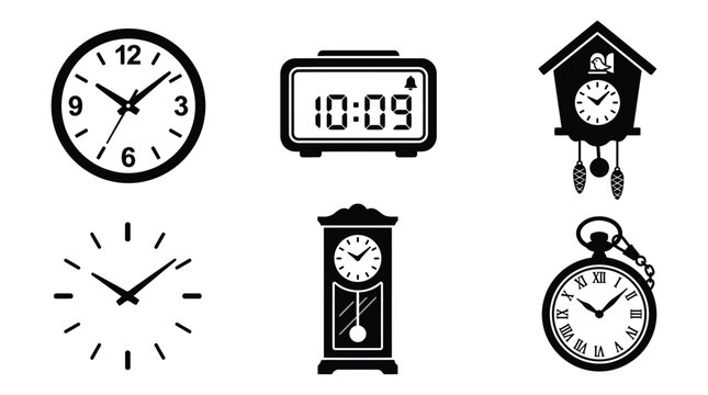 various clocks in silhouette timepiece analog clock